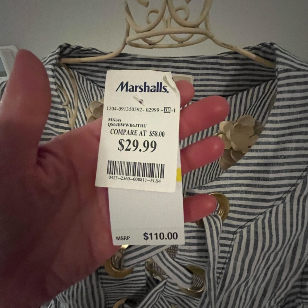 Michael Kors Striped Sleeveless Top with Gold Details - Picture 6 of 8